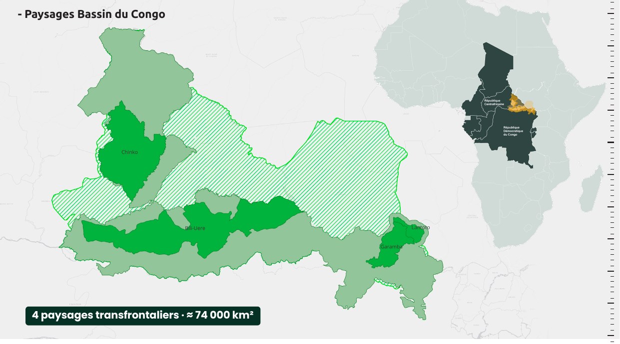 Carte du paysage Garamba, Chinko, Lantoto, Bili-Uélé